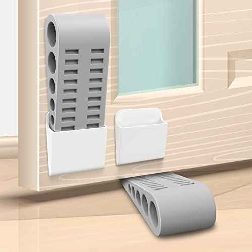 Door Stoppers for Bottom of Door - 8 Pack Rubber Security Wedge Stackable Heavy Duty Door Stop with Holder for Home Office Classroom on Carpet, Concrete, Linoleum & Wood House Warming Gifts New Home