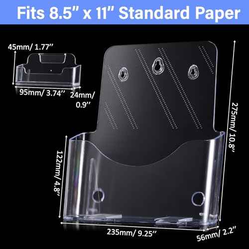 4 Sets Acrylic Brochure and Business Card Holder 8.5 x 11'' Clear Brochure Display Stand with Removable Business Card Holder Plastic Flyer Stand for Magazine Pamphlet Booklet Journal