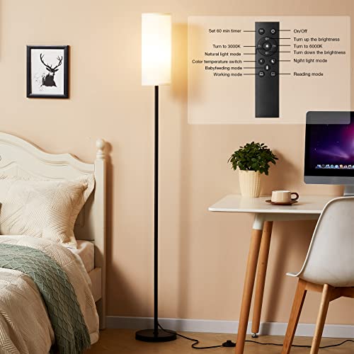 Ambimall 64-Inch White Modern Floor Lamp with Remote Control & Dimmable 9W Bulb