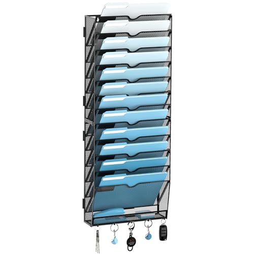 SUPEASY Black 13-Tier Hanging Wall File Organizer with Hooks - Office Storage