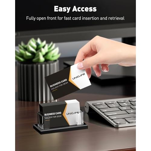 Uniclife Acrylic Business Card Holder for Desk 1 Slot Clear Horizontal Business Card Stand for Men & Women Desktop Name Card Display Stand Card Organizer for Office Home Exhibition, 60 Card Capacity