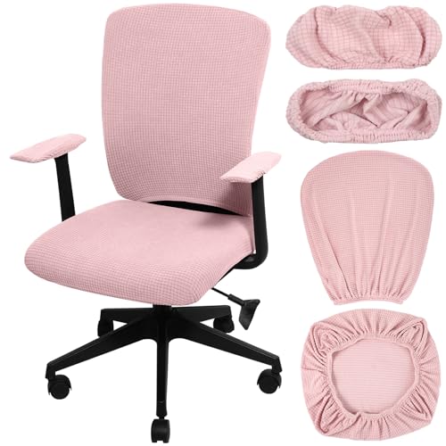 XL Pale Pink Stretch Office Chair Cover Set with Armrest Pads - 4 Pieces