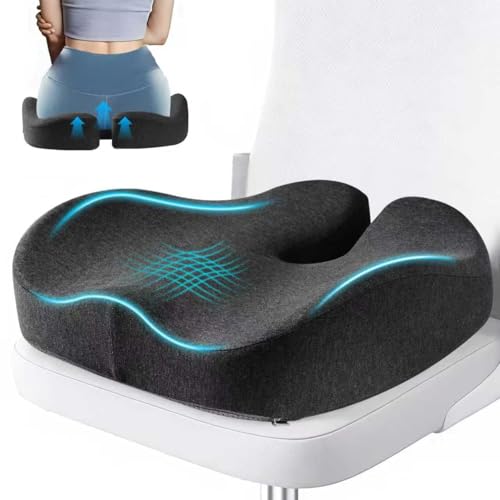 Seat Cushions for Office Chairs & Hip Pain Relief, Extra-Dense Coccyx Cushion with Sciatica Support, Ergonomic Design for Desk Chair, Car, Wheelchair, All-Day Comfort (Black)