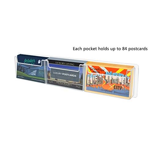 Marketing Holders Postcard Holder Rack Horizontal Clear Acrylic 3 Pocket with Hardware Space Saver Greeting Card or Any 6x4 Printed Media Display System Wall Mount Multi Slot Organizer