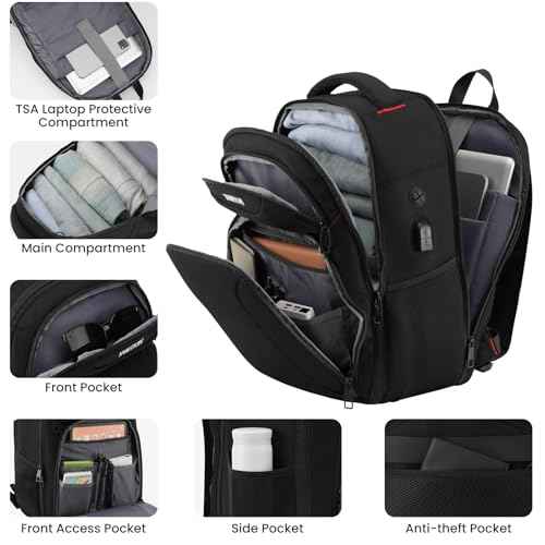 YAMTION Backpack for Men Laptop Backpack with USB Charging Port for Work,School Backpack Waterproof for Teen Boys, Black Travel Backpack