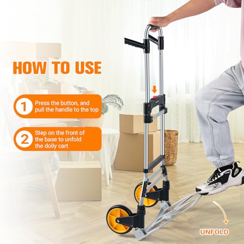 380 LB Capacity Folding Hand Truck Heavy Duty Foldable Dolly Cart with Wheels, Aluminum Collapsible Hand Cart Portable Trolley Dolley with Telescoping Handle for Moving Use Gorpuire