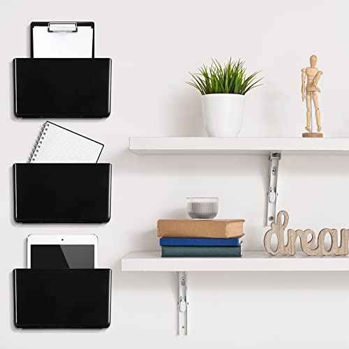 Colarr 8 Pcs Plastic Wall File Holder Organizer Single Pocket Wall Mount Hanging File Holder Storage with Screws Mail Organizer for Office Home Classroom(Black)