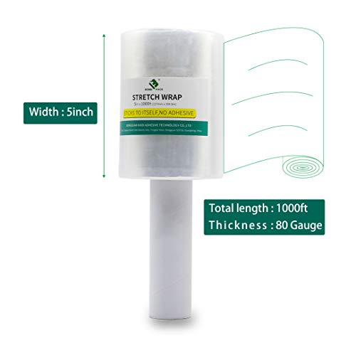 BOMEI PACK 4Pack Industrial Mini Clear Stretch Wrap with Handle 5"