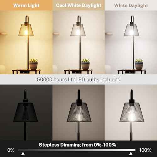 Floor Lamp with Table,Foor Lamp with Shelves,Side Table with USB Charging Port and Outlet,Modern Bedside Nightstand End Table with Lamp for Living Room,Bedroom,Guest Room,Bulb Included