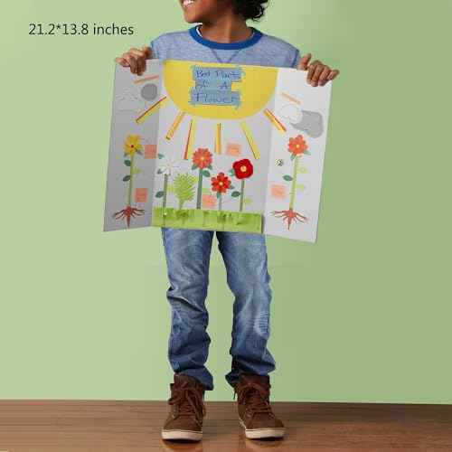 Rsgift 4 Pcs Small Tri-fold Poster Boards with Double Sided Tapes and Cardboard,21.2x13.8 inches,Corrugated Presentation Boards, Display Boards for School Project,Exhibitions,Business Presentation