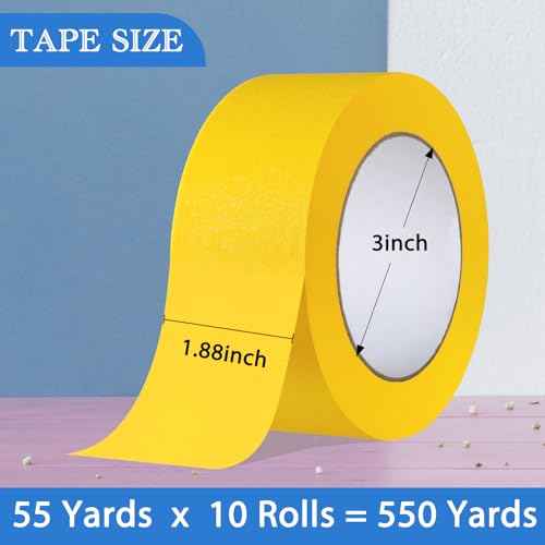 Yellow Painters Tape, Automotive Masking Tape - Yellow Masking Tape for Walls Painting, DIY Crafting, Labeling, Art, Car - 1.88 Inch x 55 Yards x 10 Rolls