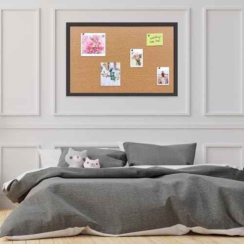 Cork Bulletin Board, 36x24 Inches Hanging Cork Board Wooden Framed with Pins for Wall, Dorm Room, Office, Home Decor ? Natural Cork & Black Frame