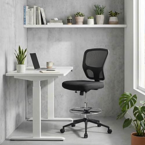 HYLONE Black Adjustable Drafting Chair Tall Office Stool with Footrest & Wheels