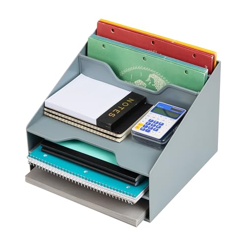 Mind Reader Desktop Organizer, Vertical File Holder, Paper Trays, Office, Plastic, Gray