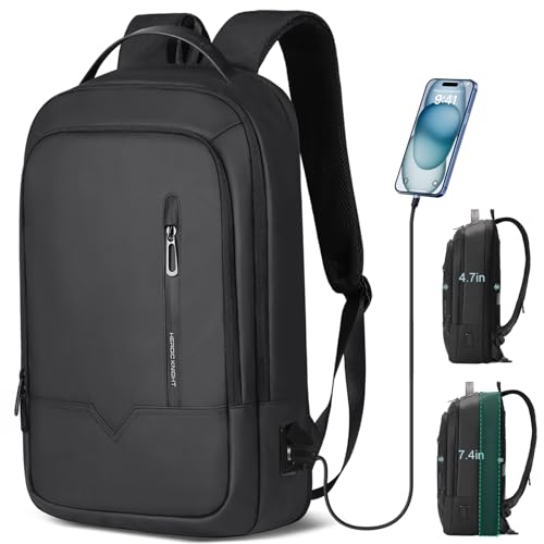 hk Laptop Backpack for Men Expandable Smart Business Backpack with USB Charging Port Water Resistant Anti-theft Lightweight 15.6 Inch Computer Laptop Bag for Office College Commute Travel Work-Black