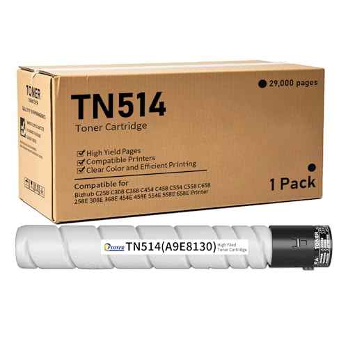 TN514K TN514 Toner Cartridge Black A9E8130 High Yield Replacement for Konica Minolta TN-514 BizHub C458 C558 C658 C258 C308 C368 Printers (1-Pack)