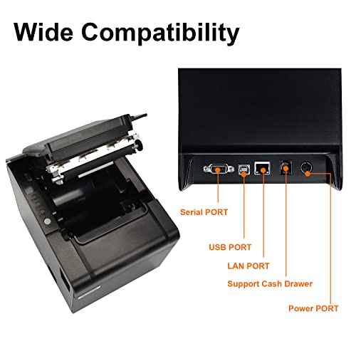 Rongta POS Printer, 80mm USB Thermal Receipt Printer, Restaurant Kitchen Printer with Auto Cutter Support Cash Drawer,USB Serial Ethernet Interface for Windows/Mac/Linux,Do Not Square (RP326)