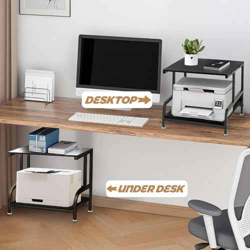 bealy 2-Tier Printer Desk Stand, Desktop Printer Stand Organizer, 3DPrinter Stand for Desk, Printer Shelf Desk Organization for Home,Office,Fax Machine,Scanner,17.3¡±D x 11.8¡±W x 15.7¡±H,Black