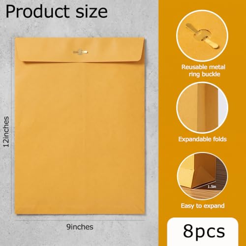 MOJMBSBY 9x12 Expanding Manila Envelopes with Clasp, Pack of 8