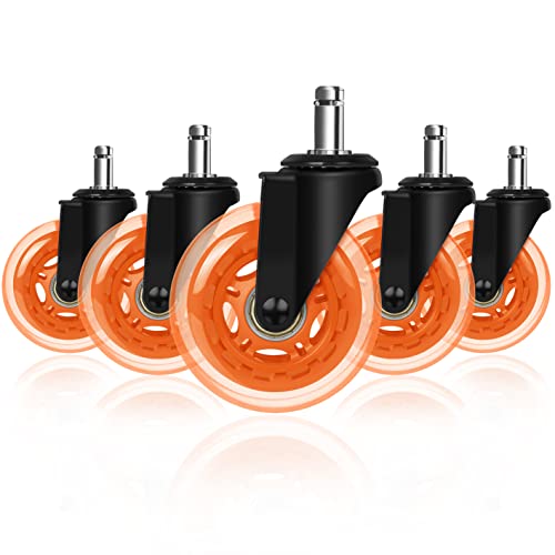 Hirate 3-Inch Office Chair Caster Wheels Replacement Set of 5, Orange – Quiet PU Casters