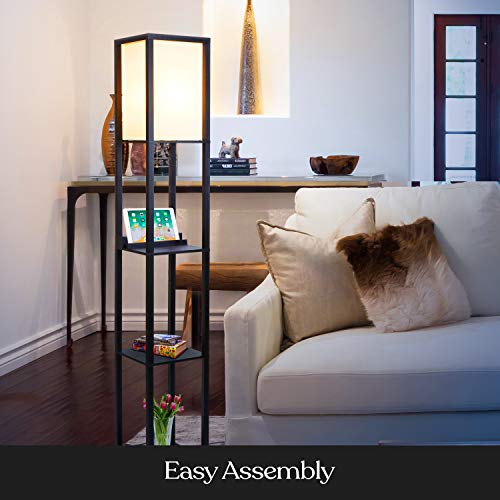 Brightech Maxwell ? Modern Shelf Floor Lamp with USB Ports, Wireless Charging & Outlet ? Versatile Corner Display and Lamp with Shelves, Storage Solution for Living Room, Office, Bedroom ? Black