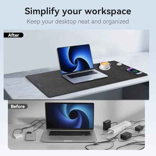 Wireless Charging Mouse Pad, 35.4"x16.9" XXXL Large Office Desk Pad with Ultra-Smooth Surface,Non-Slip Base, Classic Black Waterproof Computer Desk Mat for MacBook, PC, Laptop