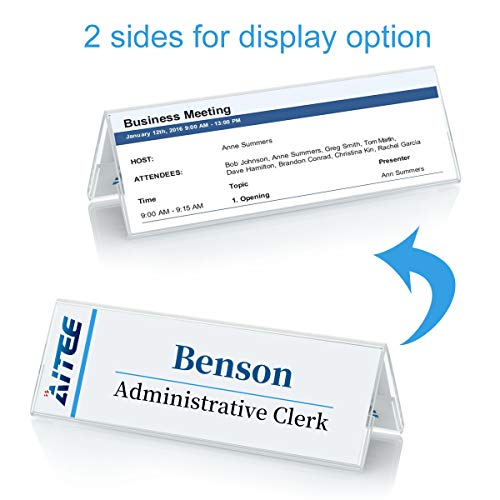 Acrylic 12 Pack Name Plates for Desks, AITEE 3x8.5 Clear Tent Name Plate Display for Office Conference, Reusable Name Tent Holder for Business Training Event