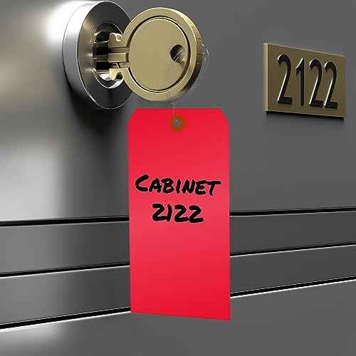 SmartSign (Pack of 100) Red Plastic Tags with Wires, 6.25 x 3.125 inch, Metal Eyelet, 10 mil Tear-Proof Polylith Plastic, Writable