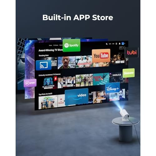 CLOKOWE Mini Projector with WiFi and Bluetooth, Built-in Apps, Smart Portable Projector with 180¡Æ Rotation, Auto Keystone, Support 1080P, Compatible with HDMI/USB/TV Stick/Smartphone/Laptop