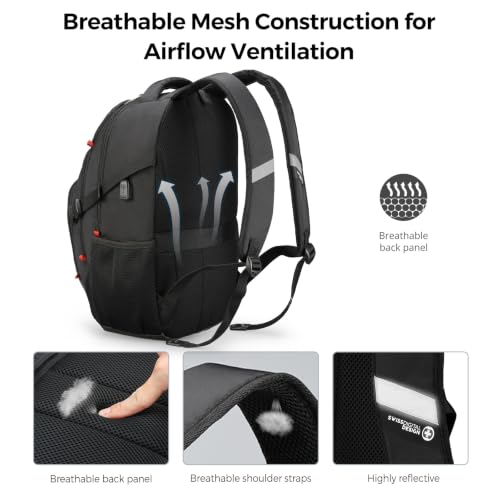 Swissdigital Design Laptop Backpack for Men with USB-C Charging Port - Black / Standard
