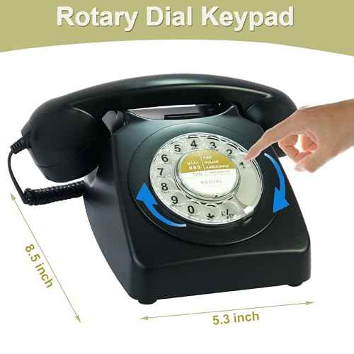 Black Landline Phone Corded Rotary Dial Telephones 1980'S Classic Old Style Retro Desk Phone Home Office School Hotel