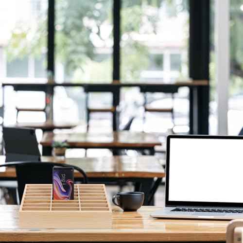 36-Grid Cell Phone Storage Box,Wooden Desktop Cell Phone Holder Multifunctional MobilePhone Storage Box for Classroom, Office, Meeting Room, Rack Display