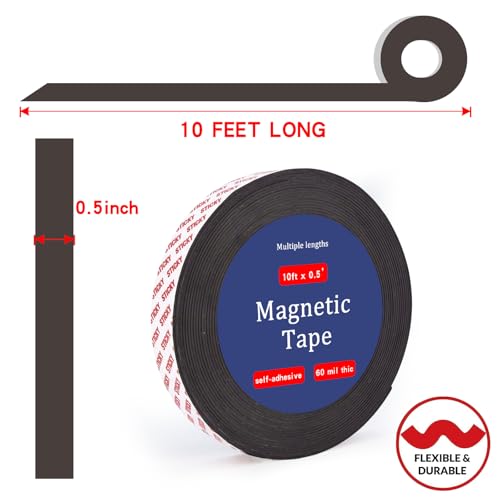 Towjug Magnetic Tape 10ft x 1/2in Adhesive Magnetic Strip for DIY Organization