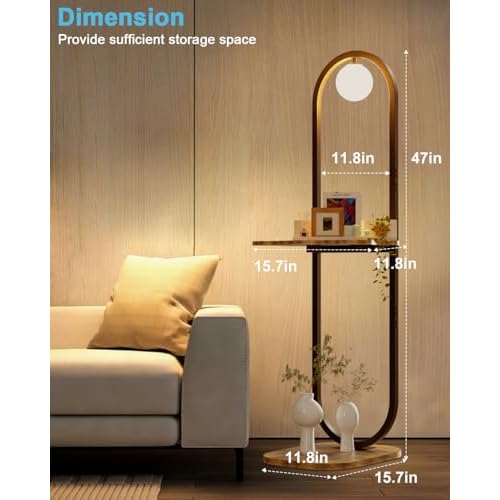 Lightdot 47-Inch Arch Floor Lamp, Modern Standing Lamp with Table, Black Metal Frame with Globe Shade, Living Room Bedroom Lighting, G9 LED Bulb Included