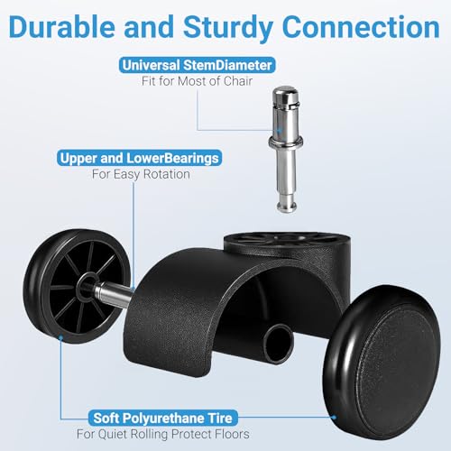 2-Inch Office Chair Casters Wheels Replacement with 11mm Stem – 5 Pack