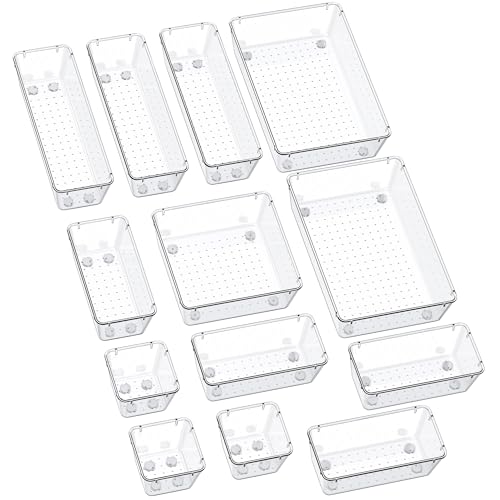 SMARTAKE 13-Piece Clear Drawer Organizer Set with Non-Slip Silicone Pads - 5 Sizes, Includes Variation 13 PCS / Clear
