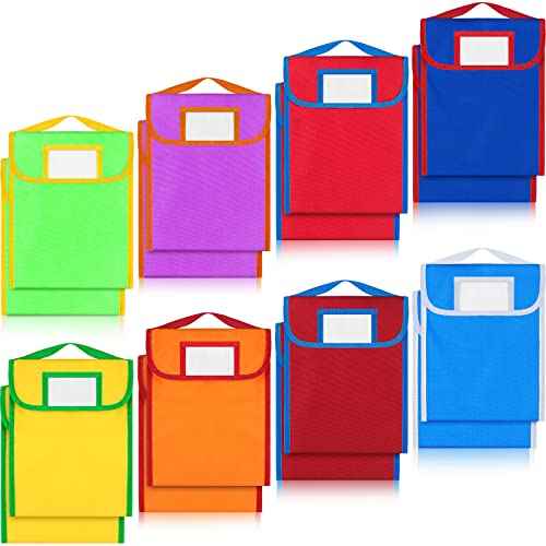 Lincia 16 Pcs Nylon Book Pouch Bags with Stitched Handle and Clear Name Tag Pockets, Book Bags for Kids, Classroom, School, Homework, Protector Store Reading Supplies, 11.8 x 9.8 Inch