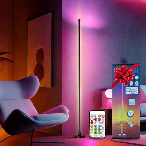 LED Corner Floor Lamp (17W RGBW) | Sleek Minimalist Design, Dimmable RGBW Color Changing, Remote Controlled, Music Sync Mode, Ambient Lighting for Living Room, Bedroom, Office | Energy Efficient