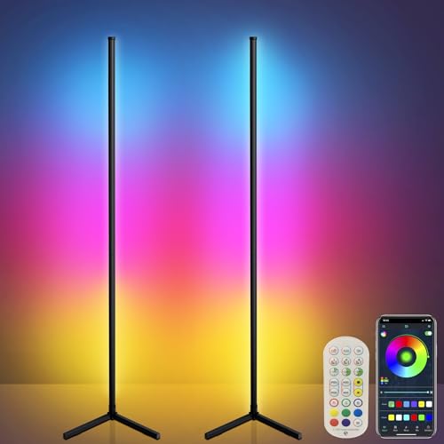 Corner Floor Lamp,65¡±Color Changing LED Floor Lamp with Music Sync,Modern Mood Lighting Corner Lamp with Remote&App Control,Creative DIY Mode&Timing,RGB Floor Lamps for Living Room Gaming Room-2PCs