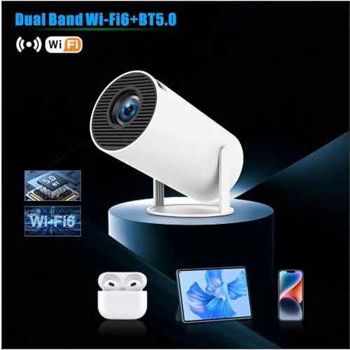 HY300 Pro Mini Projector, Portable, 180 Degree, 4K 1080P, Dual-Band WiFi 6 5G, Bluetooth 5.0, Android 11, 130 Inch Display, For Phone/PC/Laptop/PS5/Stick, 4K Home Cinema Projector, HDMI (HY300 PRO)