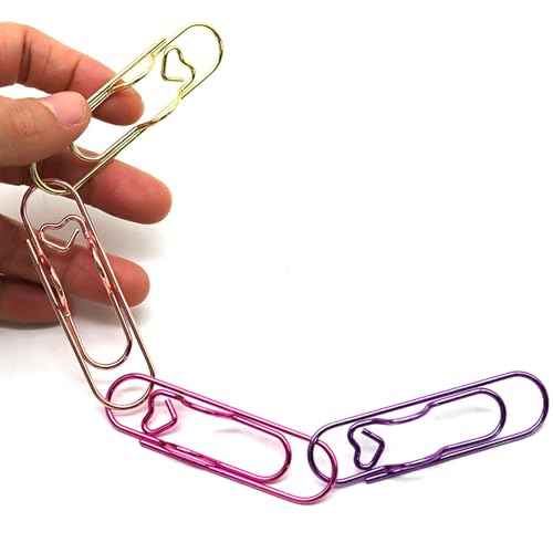 12 Pcs Metal Pen Holder Clips for Notebook, Planner Accessories, 2.8-Inch Jumbo Heart Paper Clips