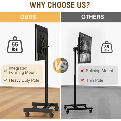 AX WABER 19-50 inch Mobile TV Floor Stand with Tilt, Adjustable Height 37-46.5 in, VESA 75x75-200x200, Holds up to 55 lb AX1007TBM