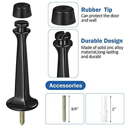 Chumia 24 Pack Door Stop Heavy Duty Solid Rigid Door Bottom Stoppers with Soft Rubber Tip Wall Mount for Protect Wall(Black)