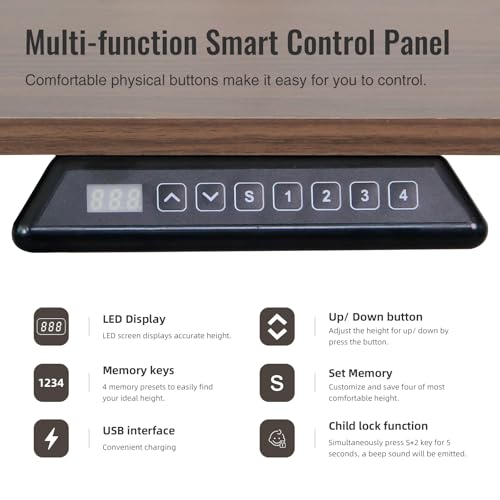 Electric Height Adjustable Stand up Desk Home Office Ergonomic Computer Workstation (Rustic Brown, 55inch)