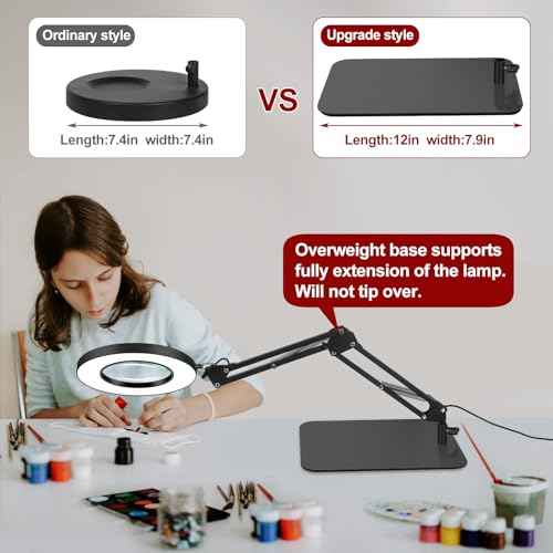 12X Magnifying Glass with Light and Stand, Magnifier with Light Hands Free, 5 Color Modes LED Work Lighted, 2-in-1 Magnifying Lamp for Reading Craft Hobby Painting Sewing Close Work