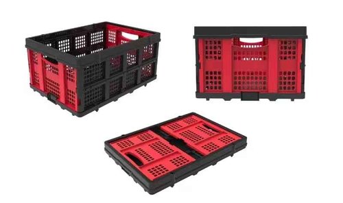 APOXCON Plastic Collapsible Storage Crate, Folding Storage Basket for Home, Shopping and Office-Red