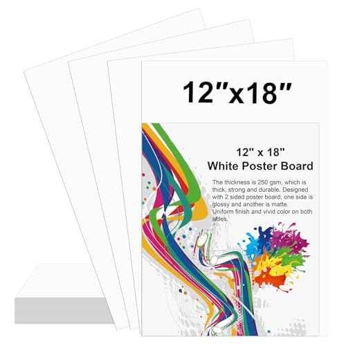 18 Pcs 12" x 18" Poster Board White Poster Board Paper Bulk 250 GSM Thickness Vision Boards Smart PosterBoard for Drawing School Arts Craft Projects Presentations Scrapbooking Blank Graphic Display