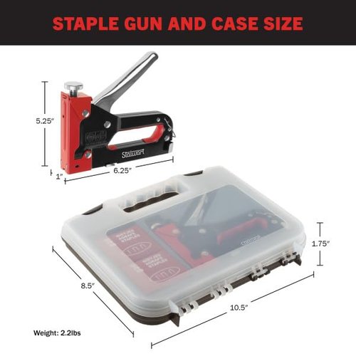 Heavy Duty Staple Gun for Wood Carpentry, DIY Crafts, or Furniture Upholstery Stapler with Staples - 3-Way Heavy Duty Stapler Gun with Carrying Case and 3 Types of Staples Included by Stalwart (Red)