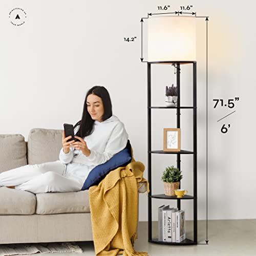 ATAMIN Corner Floor Lamp with Shelves ? Tall Corner Lamp with Pull Chain Switch ? Modern Floor Lamp for Living Room, Bedroom, or Office Alvis Edge