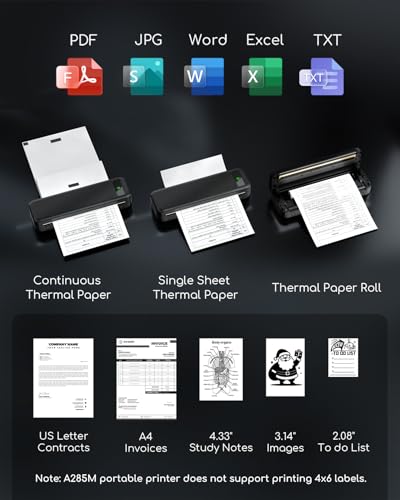 TATTMUSE A285M Wireless Portable Inkless Thermal Printer with Black BT & 1 Roll Paper